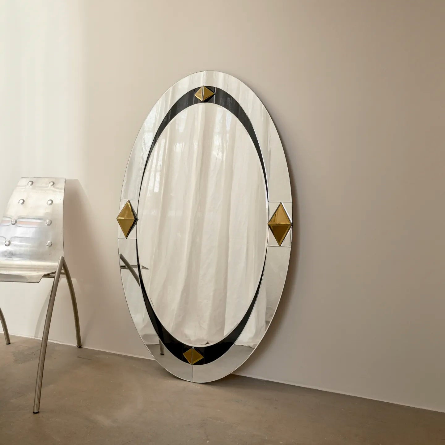 Darling XL Mirror by Reflections Copenhagen, vintage-inspired with hand-cut mirror glass diamonds, for a pop-out decorative effect.